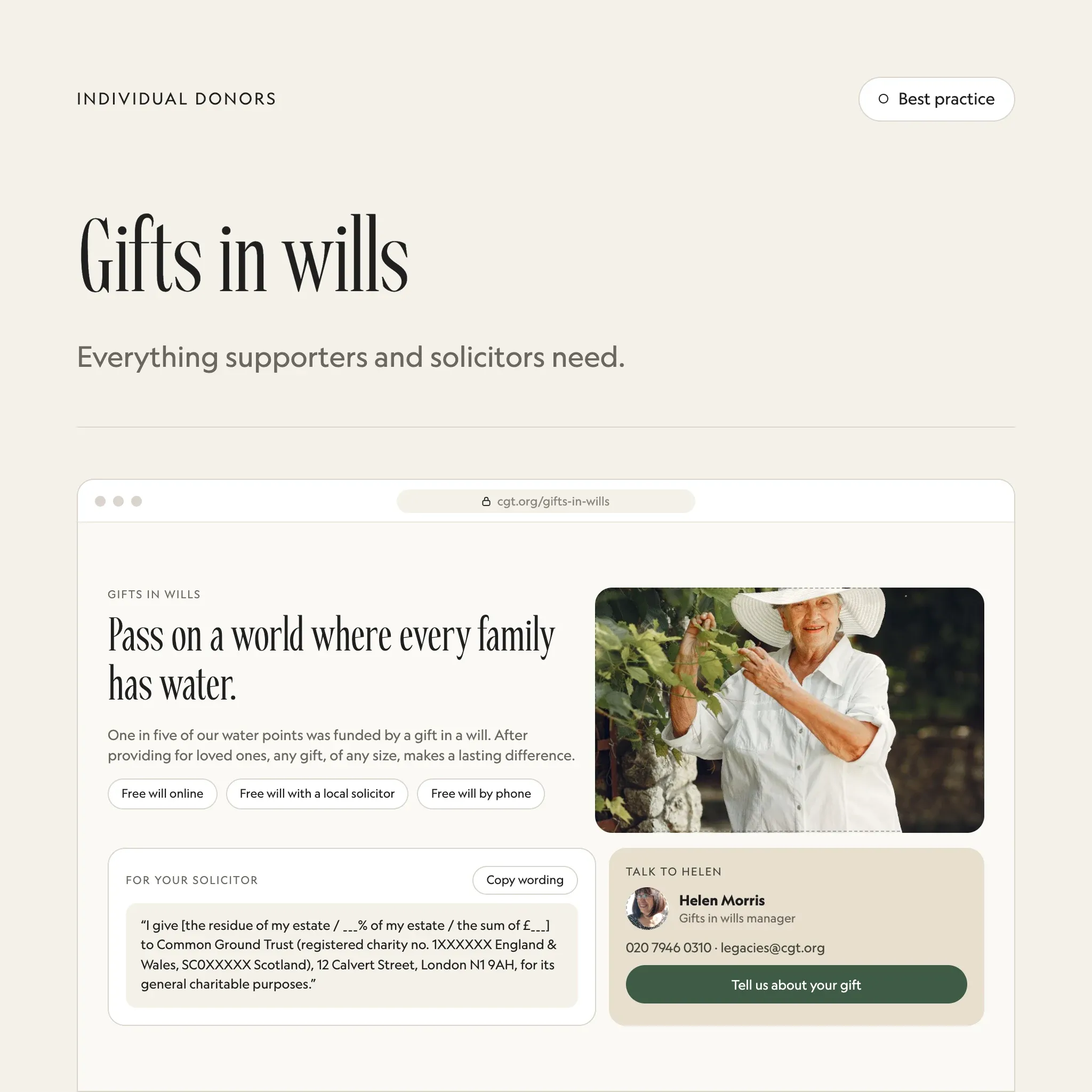 Gifts in wills: an illustrated example of this section on a fictional charity's website