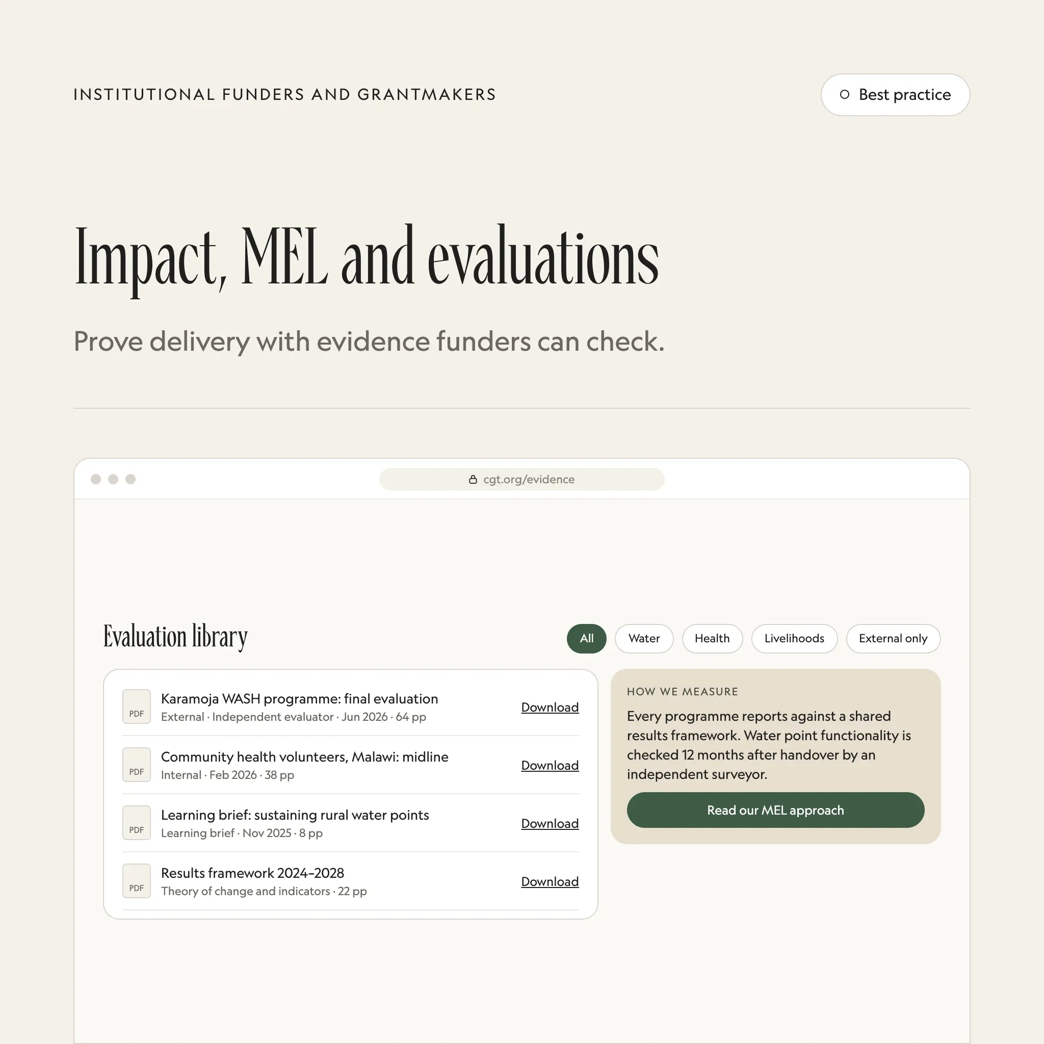 Impact and evaluation: an illustrated example of this section on a fictional charity's website