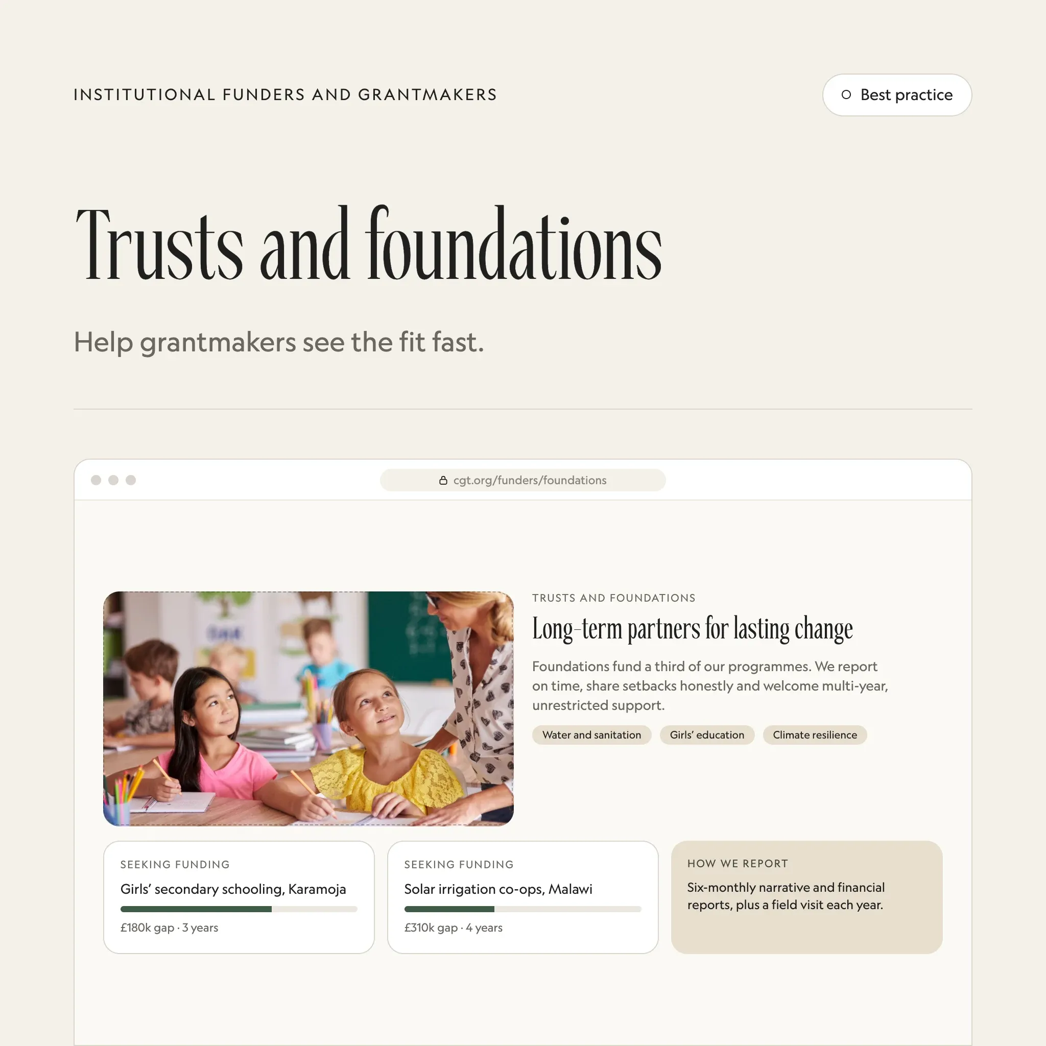Trusts and foundations: an illustrated example of this section on a fictional charity's website