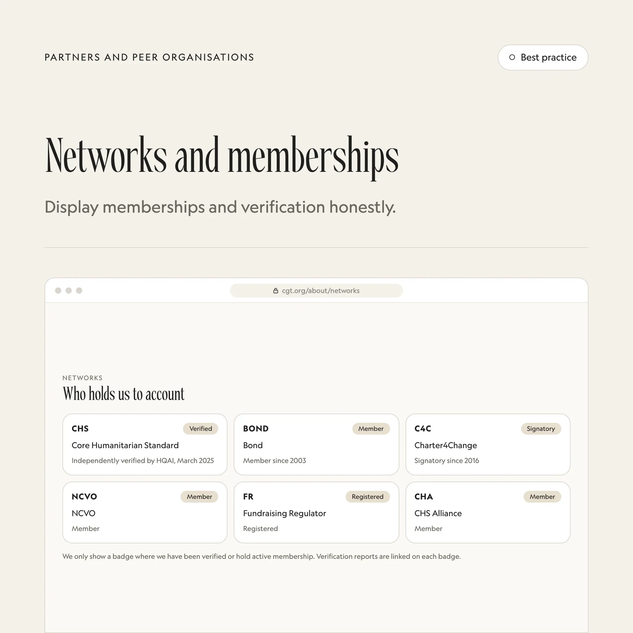 Networks and memberships: an illustrated example of this section on a fictional charity's website