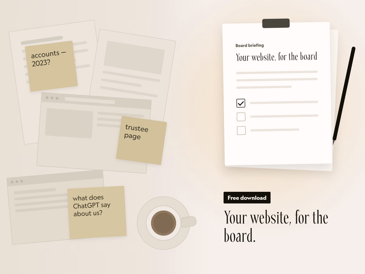 Cover of the briefing: Your website, for the board.